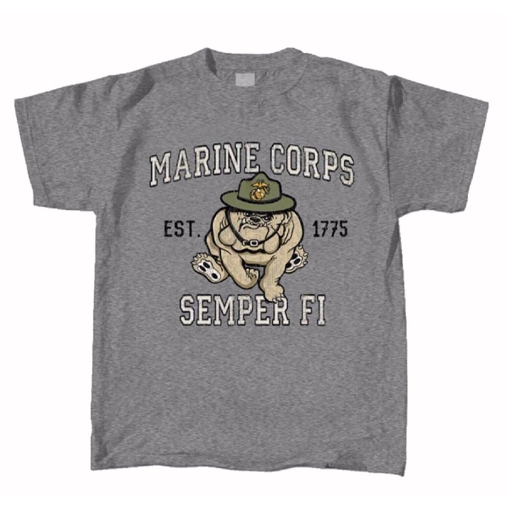 U.S. Marines USMC Retro Bulldog Mascot Short Sleeve T-Shirt - NEW Fast Ship